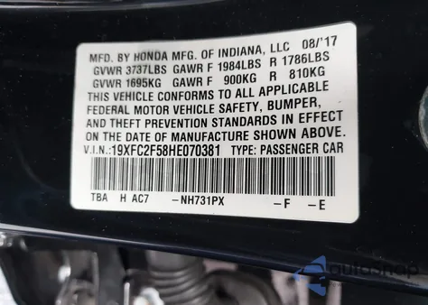 2017 Honda Civic Lx z USA, uszkodzony, nr VIN 19XFC2F58HE070381